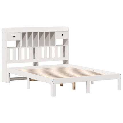 seng med reol uden madras 140x190 cm massivt fyrretræ hvid