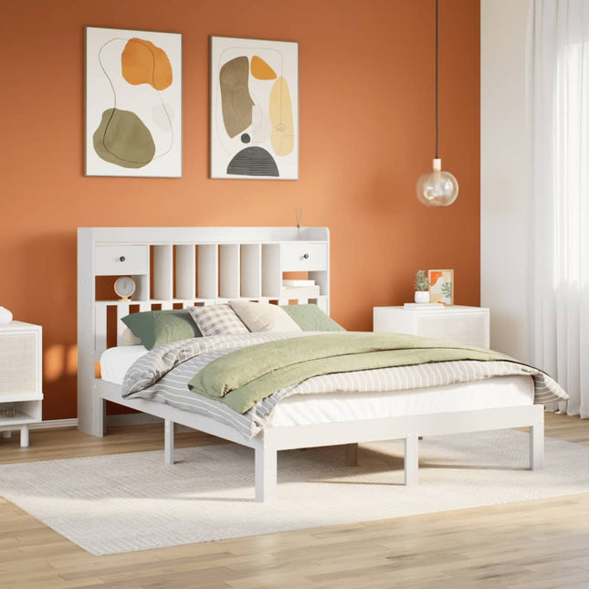 seng med reol uden madras 140x200 cm massivt fyrretræ hvid
