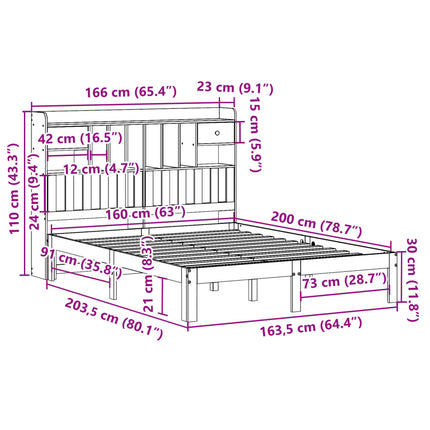 seng med reol uden madras 160x200 cm massivt fyrretræ hvid
