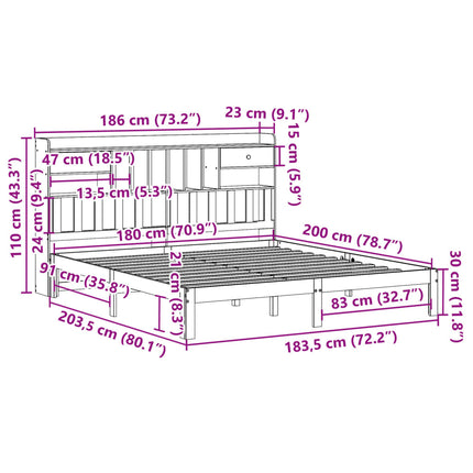 seng med reol uden madras 180x200 cm massivt fyrretræ