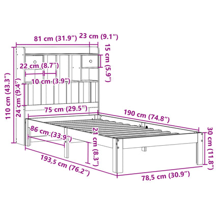 seng med reol uden madras 75x190 cm massivt fyrretræ gyldenbrun
