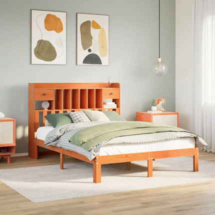 seng med reol uden madras 135x190cm massivt fyrretræ gyldenbrun