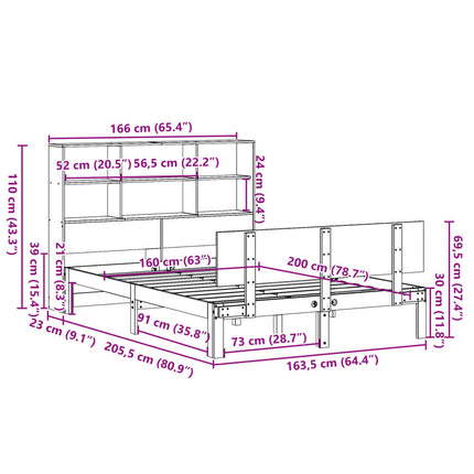 seng med reol uden madras 160x200 cm massivt fyrretræ hvid
