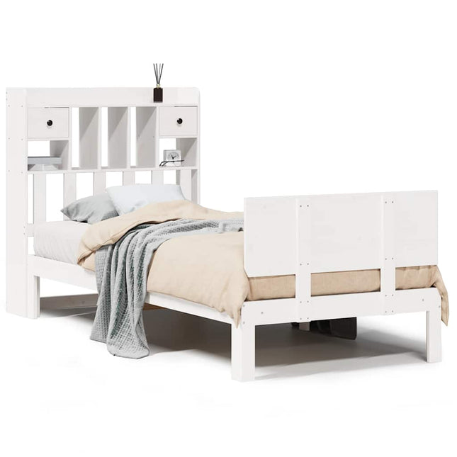 seng med reol uden madras 75x190 cm massivt fyrretræ hvid