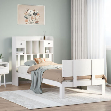 seng med reol uden madras 90x190 cm massivt fyrretræ hvid