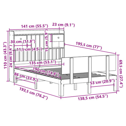 seng med reol uden madras 135x190 cm massivt fyrretræ hvid