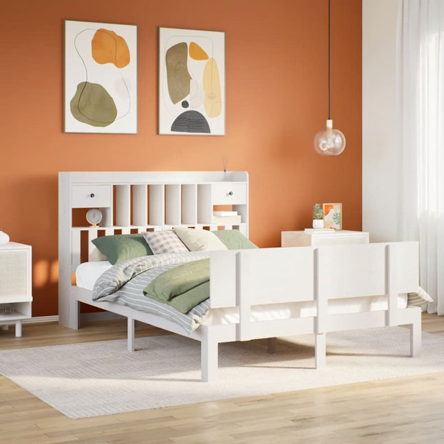 seng med reol uden madras 140x200 cm massivt fyrretræ hvid