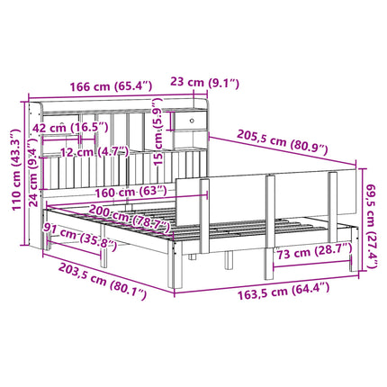 seng med reol uden madras 160x200 cm massivt fyrretræ hvid