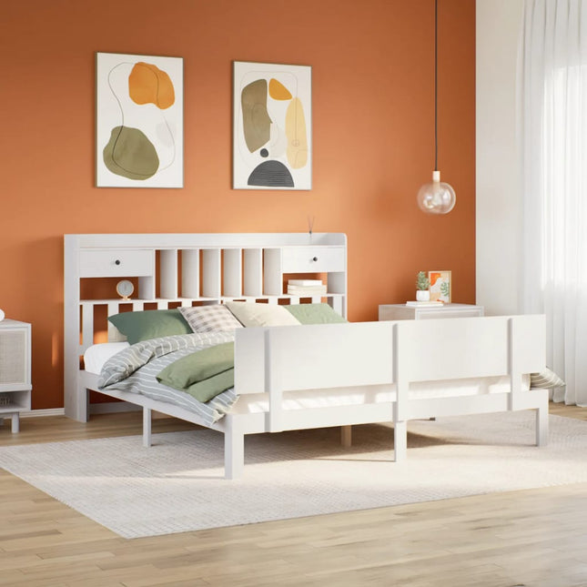 seng med reol uden madras 180x200 cm massivt fyrretræ hvid