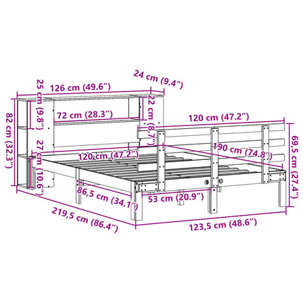 seng med reol uden madras 120x190 cm massivt fyrretræ hvid