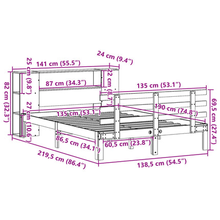 seng med reol uden madras 135x190 cm massivt fyrretræ