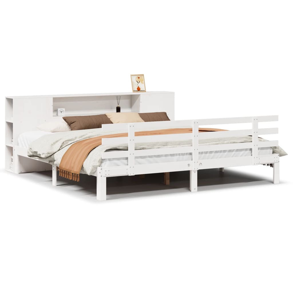 seng med reol uden madras 200x200 cm massivt fyrretræ hvid