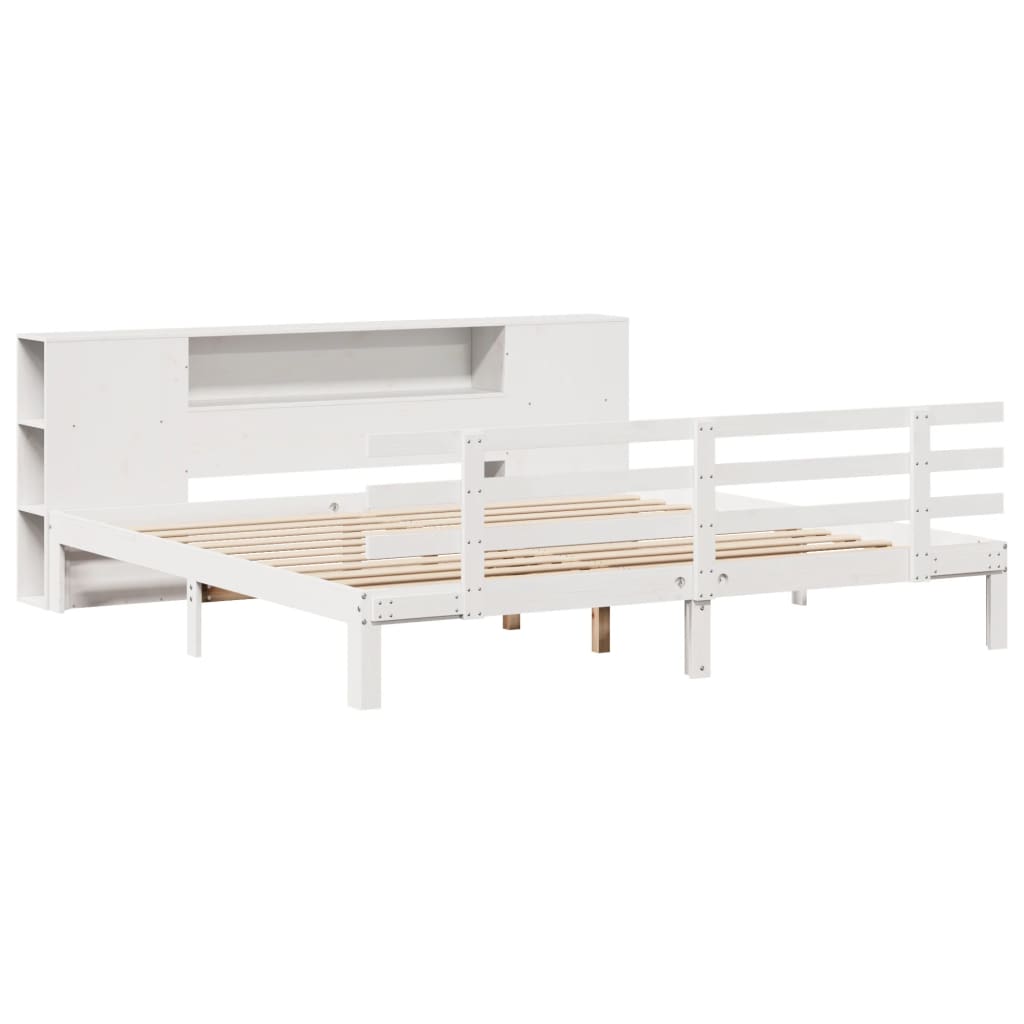seng med reol uden madras 200x200 cm massivt fyrretræ hvid