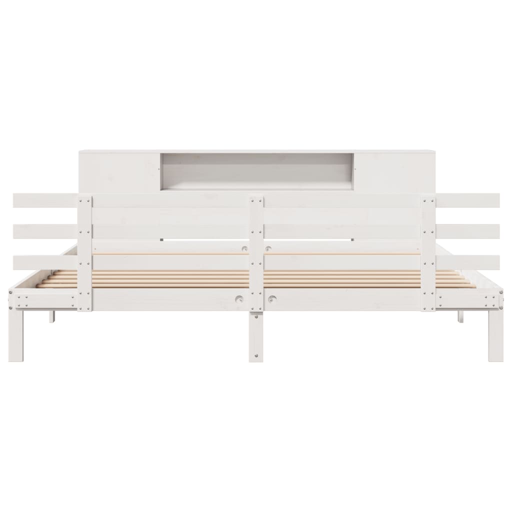 seng med reol uden madras 200x200 cm massivt fyrretræ hvid