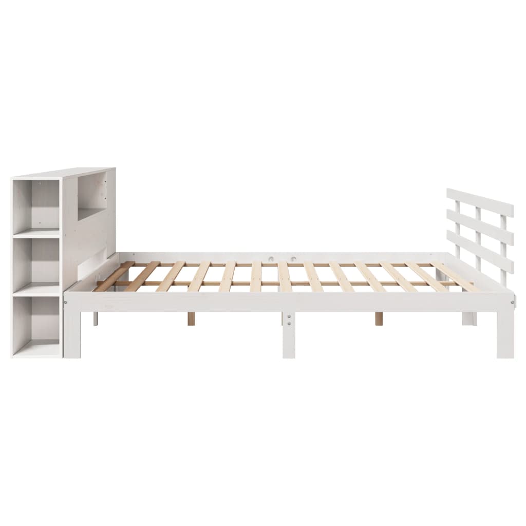 seng med reol uden madras 200x200 cm massivt fyrretræ hvid