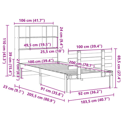 seng med reol uden madras 100x200cm massivt fyrretræ gyldenbrun