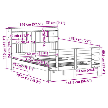 seng med reol uden madras 140x190 cm massivt fyrretræ