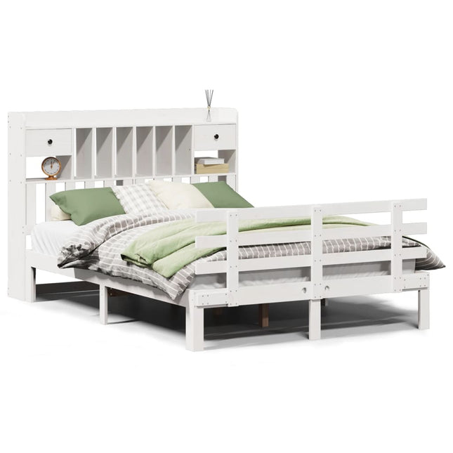 seng med reol uden madras 140x190 cm massivt fyrretræ hvid