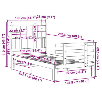 seng med reol uden madras 100x200 cm massivt fyrretræ