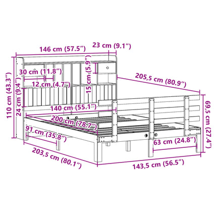 seng med reol uden madras 140x200 cm massivt fyrretræ hvid