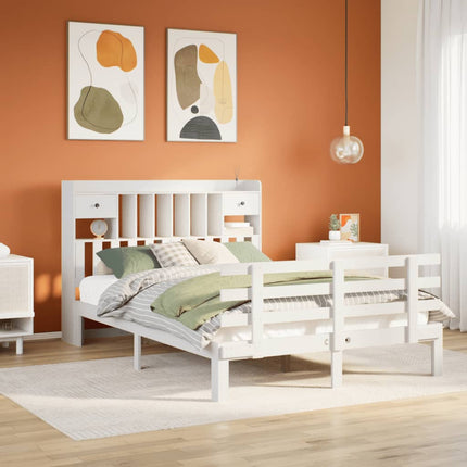 seng med reol uden madras 150x200 cm massivt fyrretræ hvid