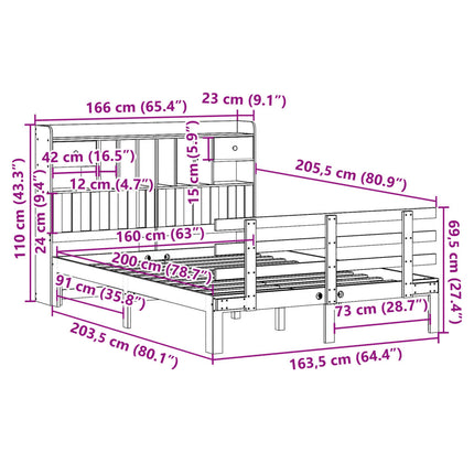 seng med reol uden madras 160x200 cm massivt fyrretræ hvid