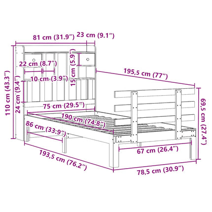 seng med reol uden madras 75x190 cm massivt fyrretræ gyldenbrun