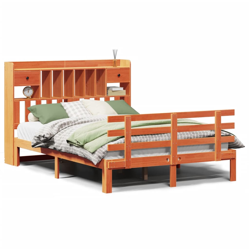 seng med reol uden madras 140x190cm massivt fyrretræ gyldenbrun
