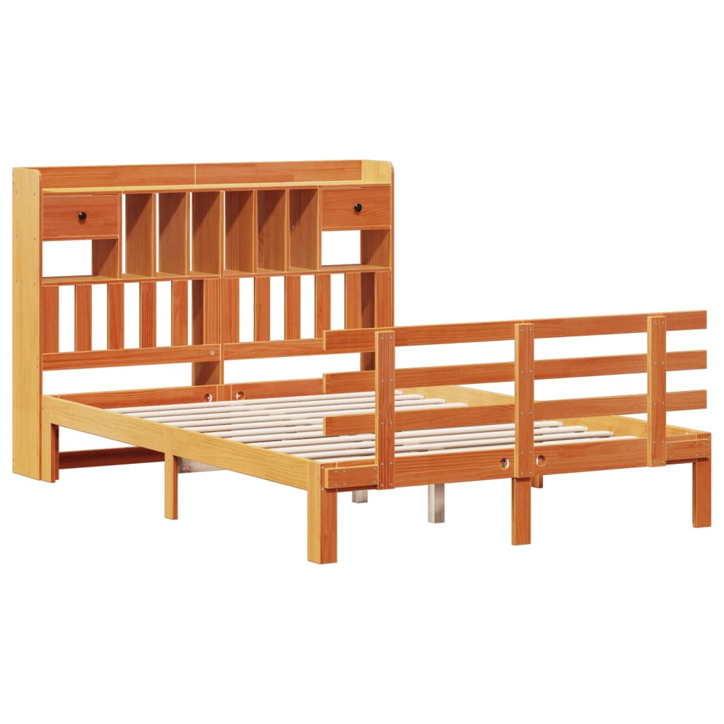 seng med reol uden madras 140x190cm massivt fyrretræ gyldenbrun
