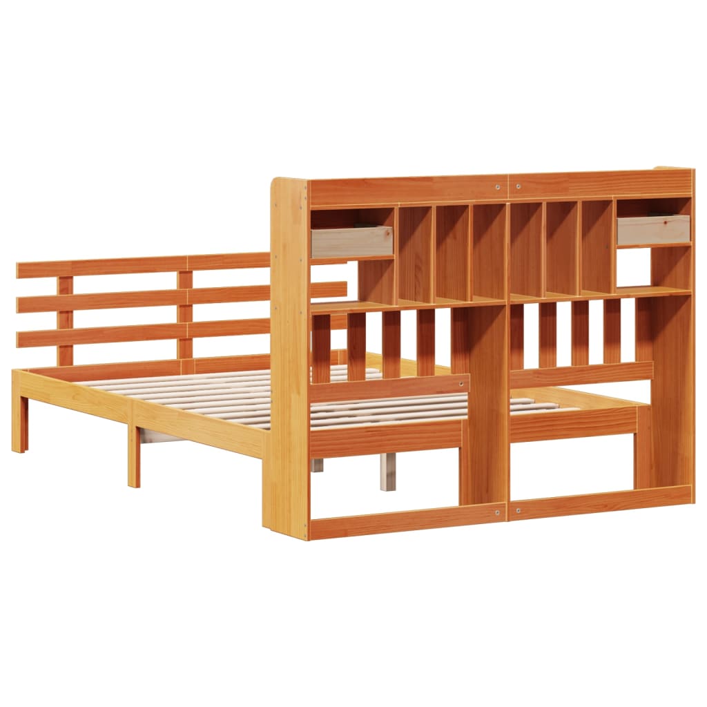 seng med reol uden madras 140x190cm massivt fyrretræ gyldenbrun