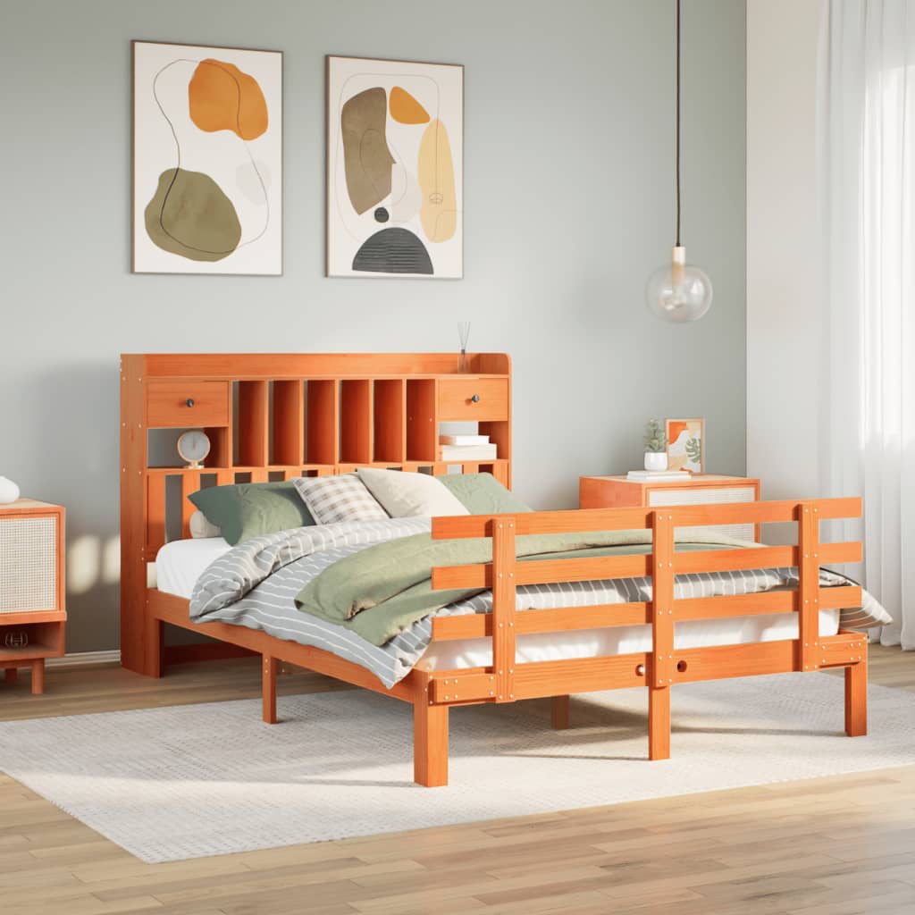 seng med reol uden madras 140x190cm massivt fyrretræ gyldenbrun