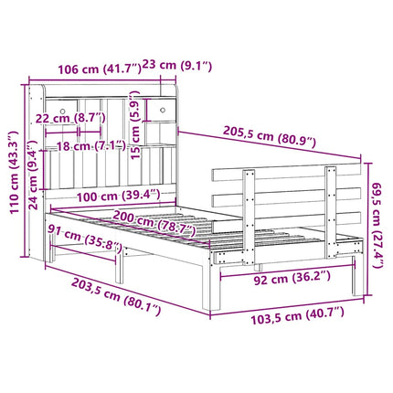 seng med reol uden madras 100x200cm massivt fyrretræ gyldenbrun