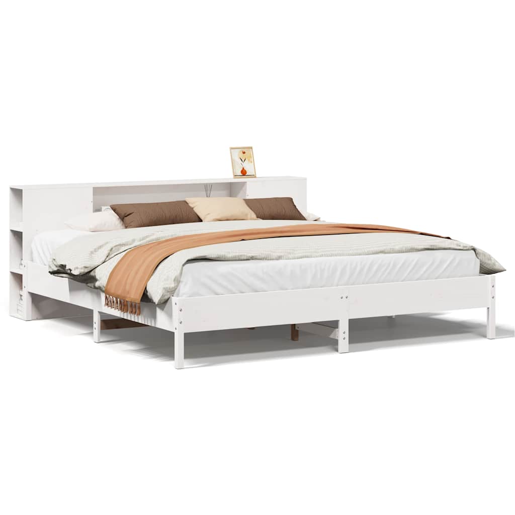 seng med reol uden madras 200x200 cm massivt fyrretræ hvid