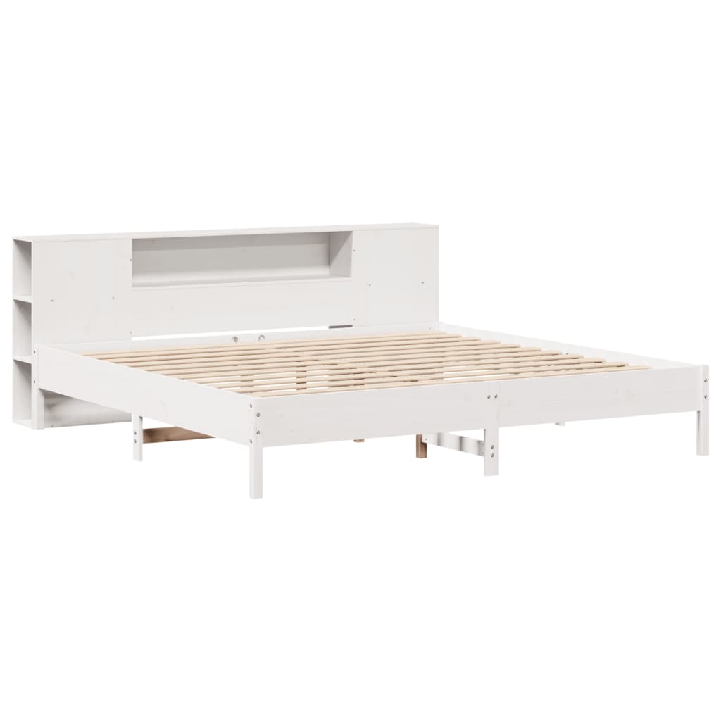 seng med reol uden madras 200x200 cm massivt fyrretræ hvid