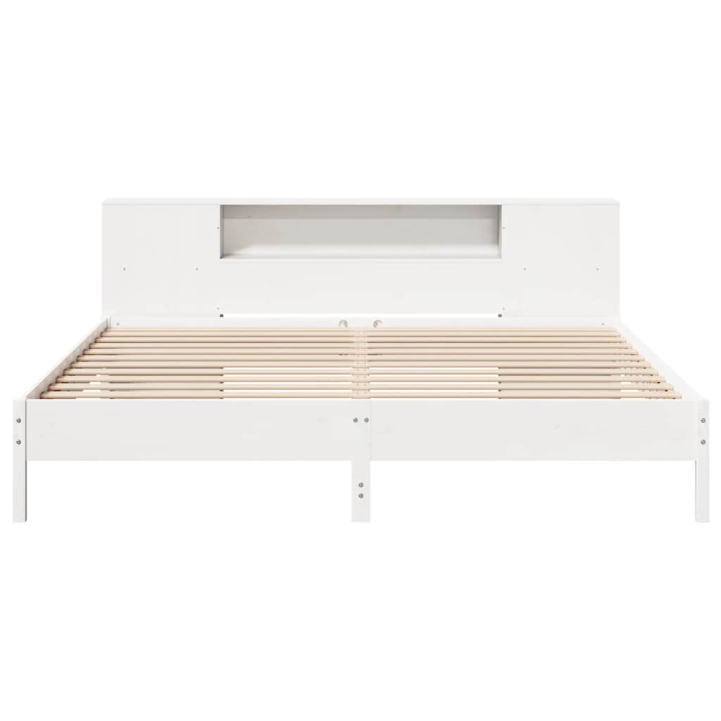 seng med reol uden madras 200x200 cm massivt fyrretræ hvid