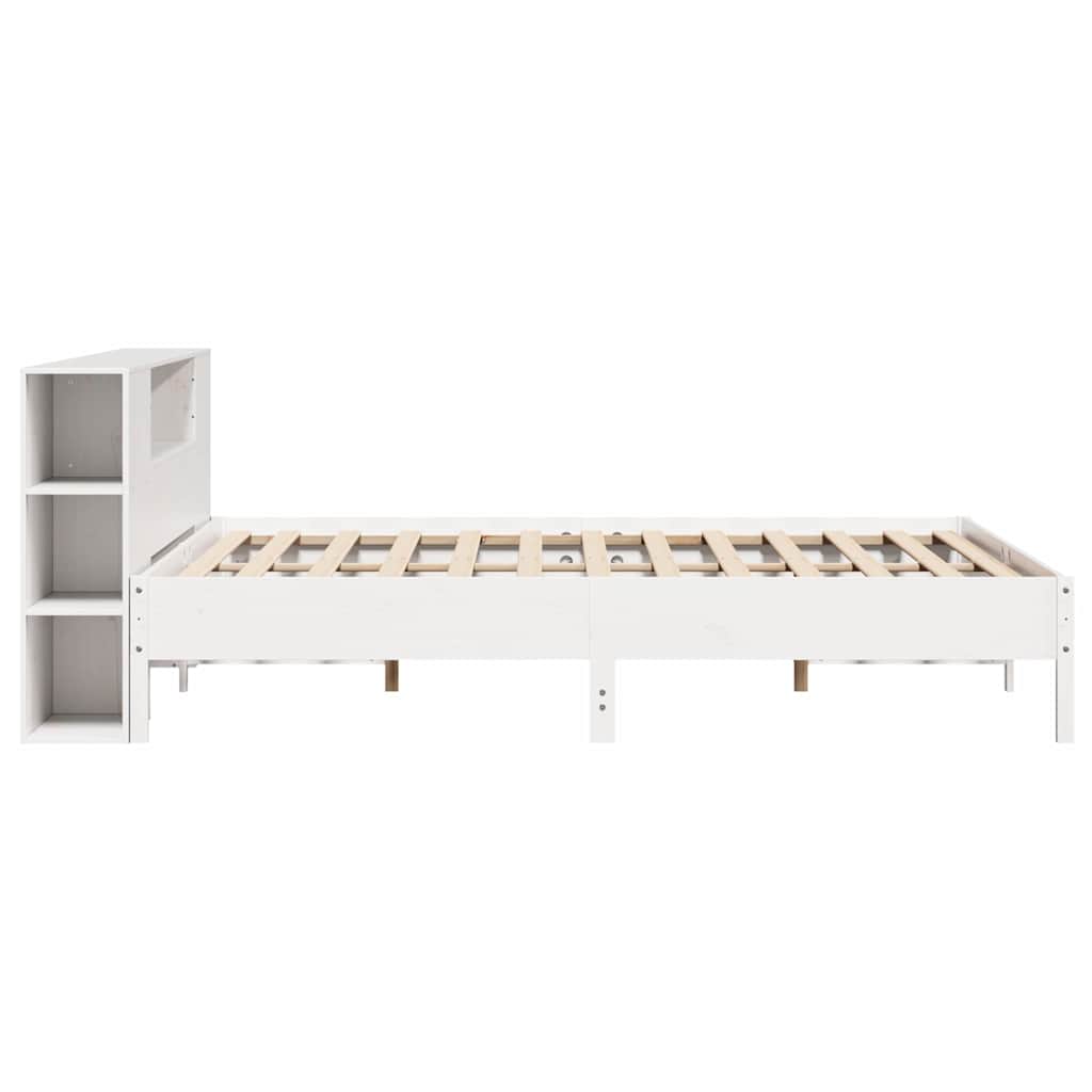 seng med reol uden madras 200x200 cm massivt fyrretræ hvid