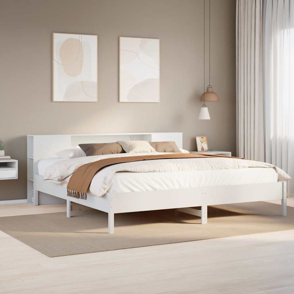 seng med reol uden madras 200x200 cm massivt fyrretræ hvid