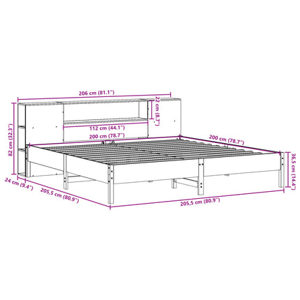 seng med reol uden madras 200x200cm massivt fyrretræ gyldenbrun
