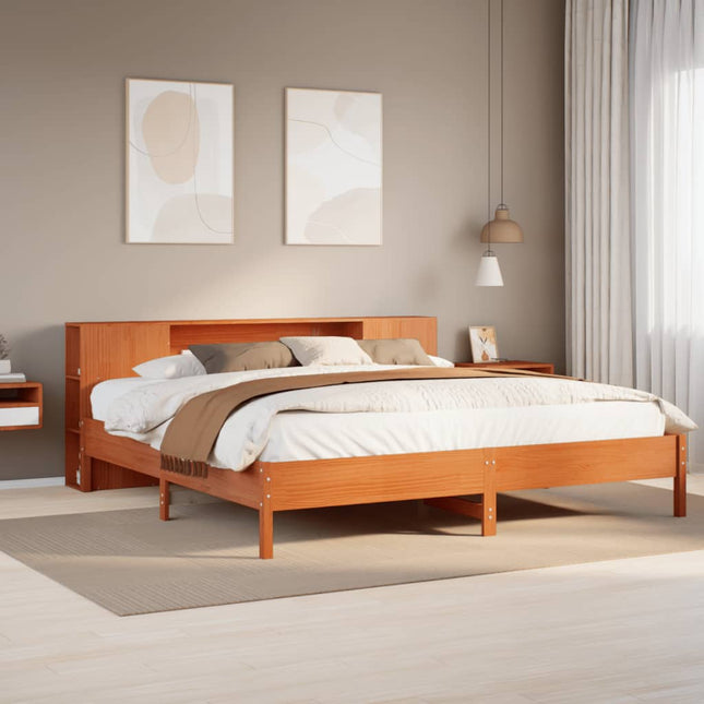 seng med reol uden madras 200x200cm massivt fyrretræ gyldenbrun