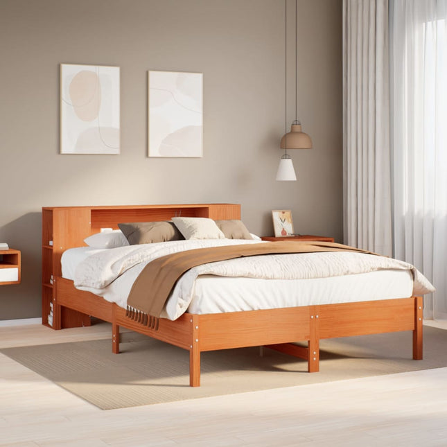 seng med reol uden madras 150x200cm massivt fyrretræ gyldenbrun