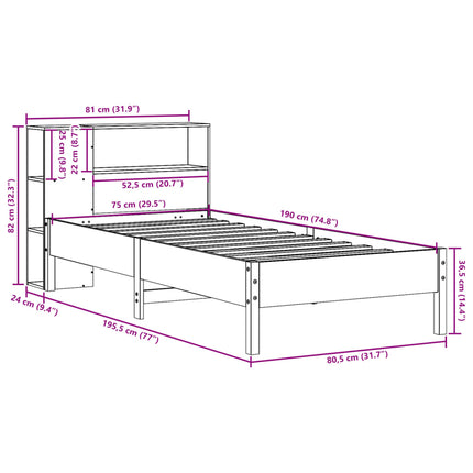 seng med reol uden madras 75x190 cm massivt fyrretræ hvid