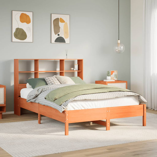 seng med reol uden madras 135x190cm massivt fyrretræ gyldenbrun