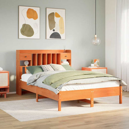 seng med reol uden madras 160x200cm massivt fyrretræ gyldenbrun