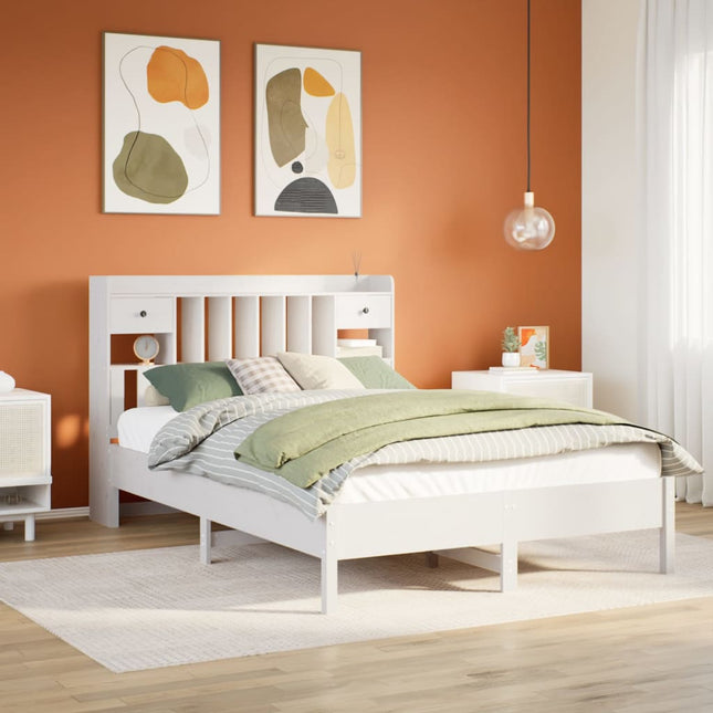 seng med reol uden madras 150x200 cm massivt fyrretræ hvid