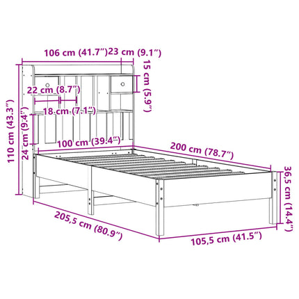 seng med reol uden madras 100x200cm massivt fyrretræ gyldenbrun