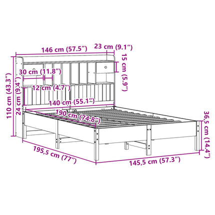 seng med reol uden madras 140x190 cm massivt fyrretræ hvid