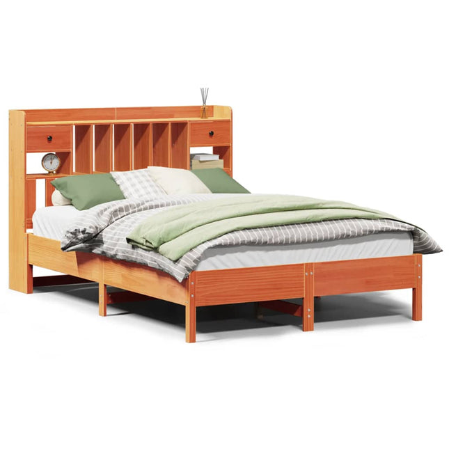 seng med reol uden madras 135x190cm massivt fyrretræ gyldenbrun