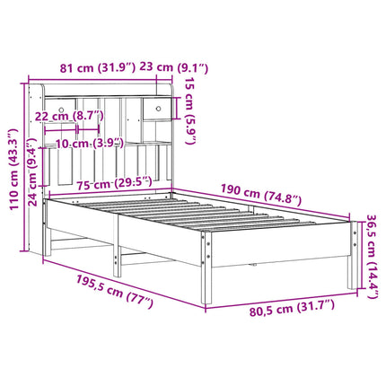 seng med reol uden madras 75x190 cm massivt fyrretræ