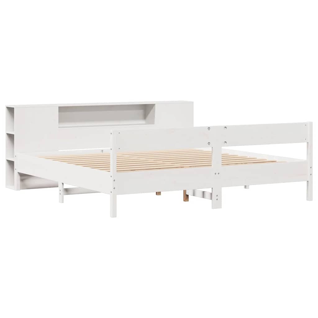seng med reol uden madras 200x200 cm massivt fyrretræ hvid