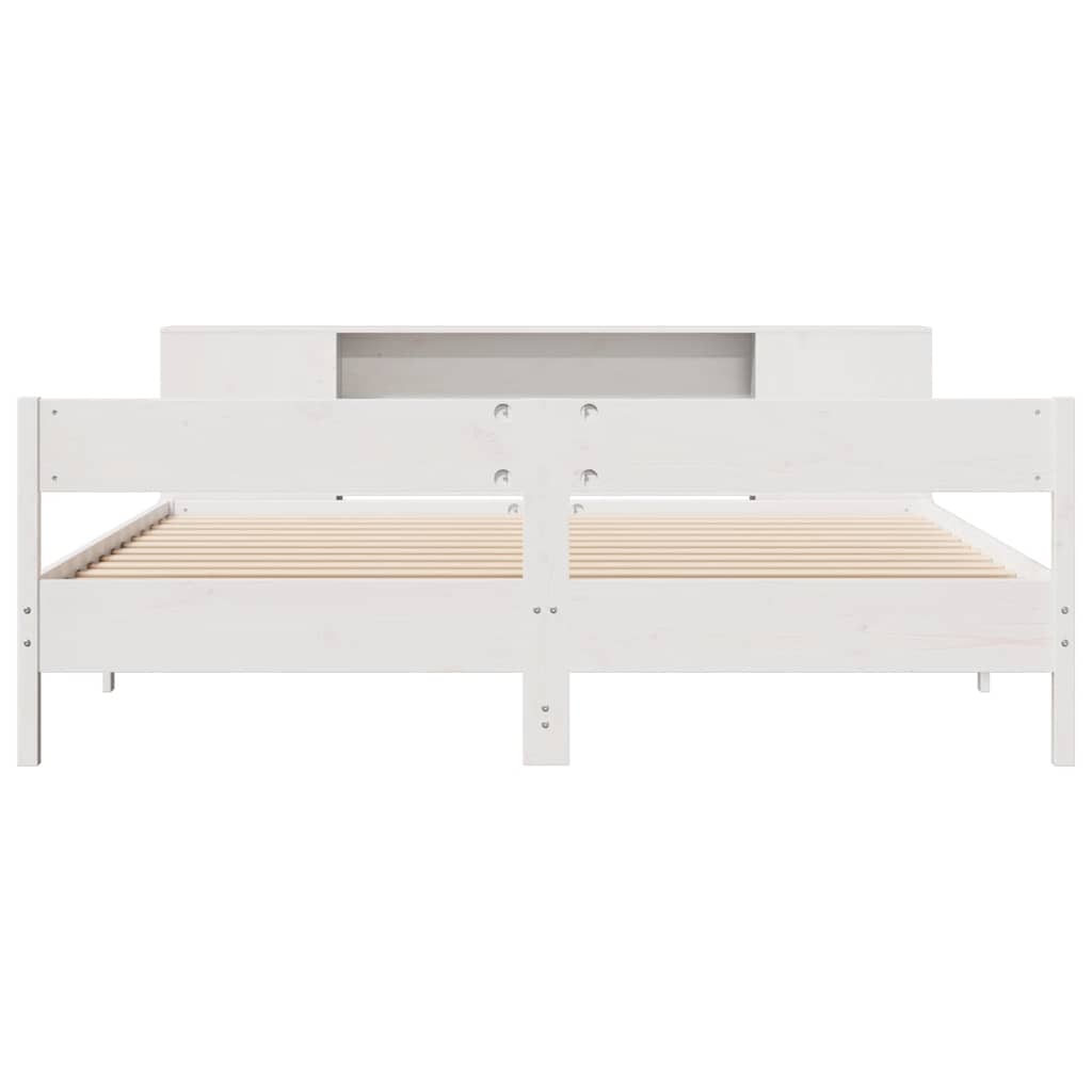seng med reol uden madras 200x200 cm massivt fyrretræ hvid